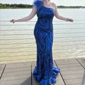 Elegant Blue Sequin Dress Jovani 32596 Size 10 NWT